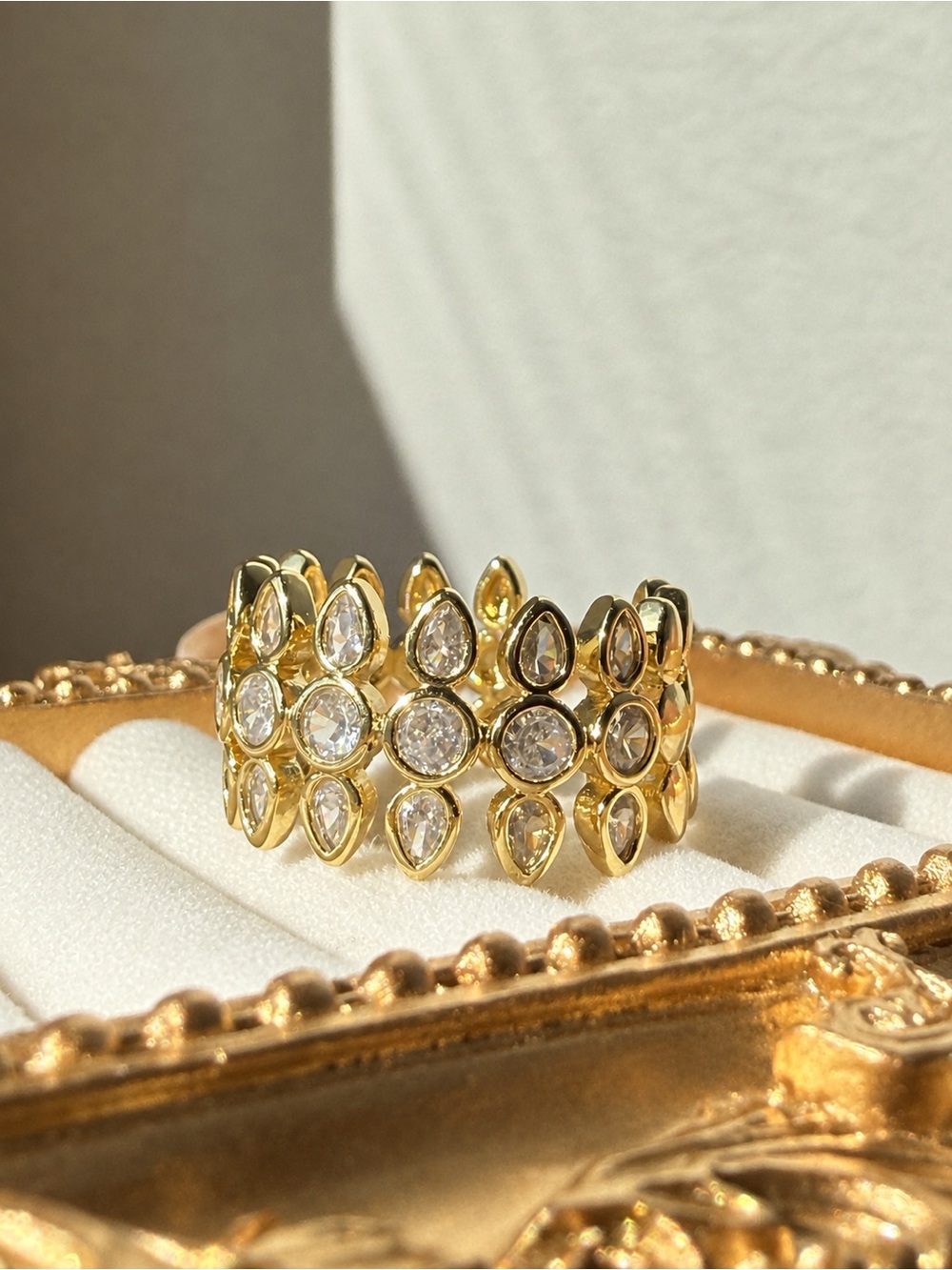 Gold  Crystal Marquise Statement Cocktail Ring